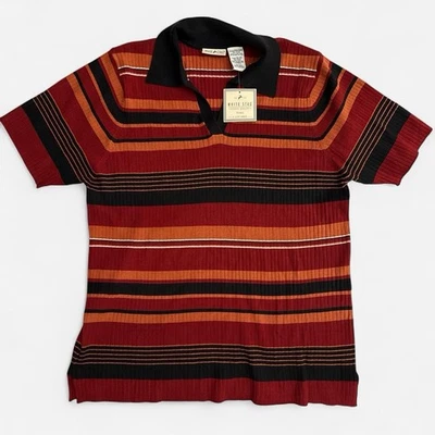 NUEVO CON ETIQUETAS Años 90 Y2K Blanco Ciervo Grunge Rojo Negro Rayas Retro Grande Polo XXL Foto 1 de 4