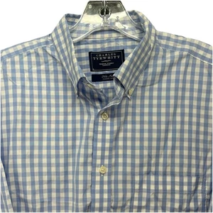 Camisa de vestir Charles Tyrwhitt sin hierro calce clásico azul guinga para hombre talla grande - Imagen 1 de 6