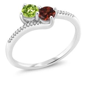 10K White Gold Peridot Garnet and Diamond 2 Stone Engagement Ring For Women - Picture 1 of 4