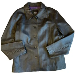  Vintage Mossimo Echtleder schwarz Knopfleiste Kragen 90er Style Jacke XL Goth - Bild 1 von 12