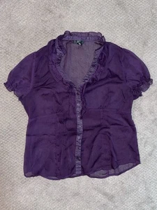 Women’s Blouse purple ruffled short sleeve - by AGB Sheen XL - Picture 1 of 7