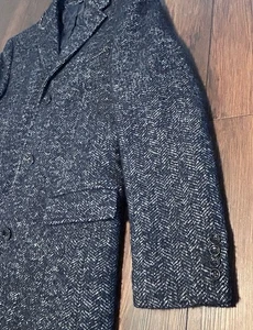 J Crew Thompson Mens 40R Overcoat Blue Gray Herringbone Quilt Lined Wool Blend - Picture 1 of 15