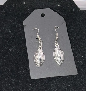 Football Earrings With Backs Oxidized Shiny Finish Silver Play Ball New - Picture 1 of 24