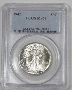 Medio dólar de plata Walking Liberty 1942 certificado graduación profesional MS 64 ~ chip soporte revoluciones - Imagen 1 de 4