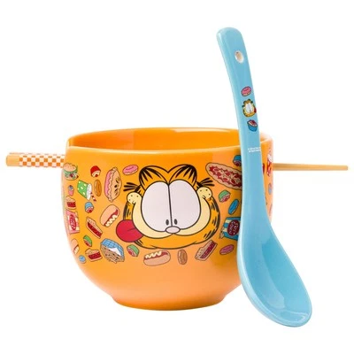 SILVER BUFFALO Garfield 20 Ounce Ceramic Ramen Noodle Bowl with Chopsticks and Spoon Set