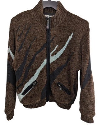 Suéter Cárdigan Jamie Sadock Mujer Talla Mediana Azul Marrón Cremallera Completa Vintage Foto 1 de 4