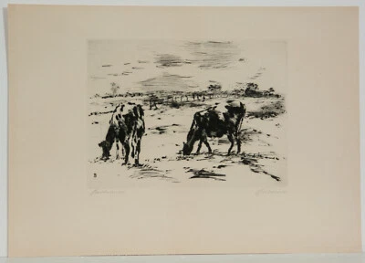 Will Spanier: Radierung handsigniert -Kühe auf der Weide- - Bild 1 von 4