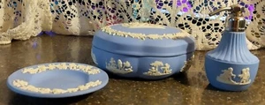 VTG Wedgwood Blue Jasperware  Trinket Box Perfume Bottle Ashtray MADE IN ENGLAND - Picture 1 of 9