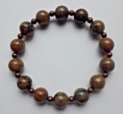 NUEVO BRAZALETE 10MM ÓPALO VERDE/MARRÓN Y 4MM COBRE CUENTAS, COMPRA 2 OBTÉN 1 GRATIS Foto 1 de 3