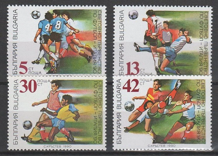 保加利亚 1990。 足球/足球世界杯意大利套装全新邮票 (**) Mi。: 3825-3828 — 第 1/1 张图片