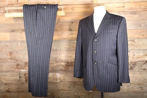 Traje Vicri Porto 42R 36W 31L gris carbón rayas lana puños de trabajo - Imagen 1 de 12