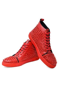Barabas Men's Red Spike Pattern Design High-Top Luxury Sneakers SH713 - Picture 1 of 7