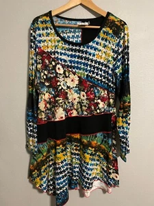 Adore Womens Dress XL Colorful Mixed Media Tiered Asymmetric Stretch Artsy Y2K - Picture 1 of 7