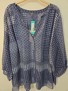NWT NYDJ Hidden Button Down Blouse Womens Size 2X Chiffon 3/4 Sleeve - Picture 1 of 9