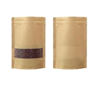 100 bolsas resellables de pie Kraft bolsa de embalaje de bocadillos con ventana muchos tamaños - Imagen 1 de 7