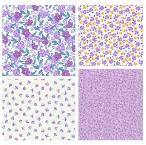 Little Blossoms 1930's purple floral Kaufman cotton quilt fabric - 4 Fat 16ths - Picture 1 of 5