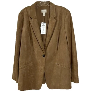 NWT Chicos Size 2 Woman’s Size Medium Brown Neutral One Button Blazer Jacket - Picture 1 of 10