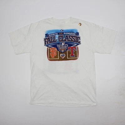 Camiseta Serie Mundial 2010 ~ Gigantes vs. Rangers ~ Nueva sin etiquetas ~ MLB Majestic Grande Foto 1 de 4