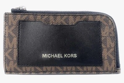 MICHAEL KORS Logo L- Zip-Around Card Case Brown/Black Ret $98 NWT 36S0LGFE6B - Image 1 of 4