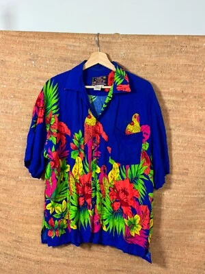 Hawaiian Shirt by Basix Men's Shirt Size L Short Sleeve Button Blue/Green/Red - Image 1 of 4