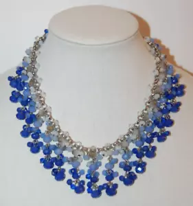WHITE HOUSE BLACK MARKET LIGHT DARK BLUE DANGLE CLUSTER LINKS STATEMENT NECKLACE - Picture 1 of 12