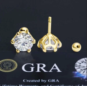 1CT - 4CT Carat Moissanite Screw Back Stud Earrings 18k Gold Plated D VVS1 - GRA - Picture 1 of 14