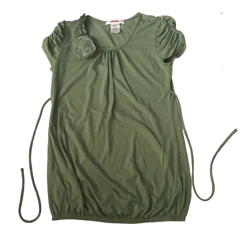 2010s Топ 3D цветок зеленый молнии кукла фея гранж бонго крышка собранными в Рюш XL 14 16 - Изображение 1 из 4