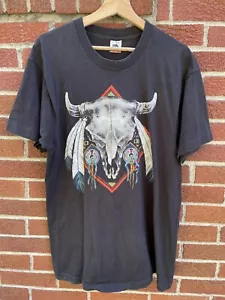 Vintage Buffalo Skull T Shirt Head 1989 89 Black Large - Picture 1 of 4