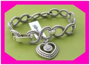 BRIGHTON PORTUGUESE HEART Charm Link Silver BRACELET NWTag $82 50% - Picture 1 of 3