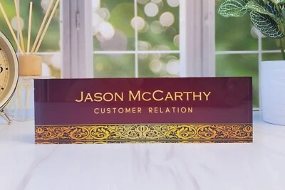Personalized Clear Acrylic Executive Damask Plaque Name Plate for Desk CAB28DM - Image 1 of 4
