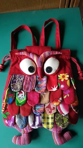 Kinder Eulenrucksack bunt / rot - Stoff - Bild 1 von 11
