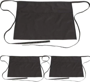 Waitress Aprons for Women Men Waiters-Black Waist Apron with 3 Big Polckets for - Picture 1 of 12