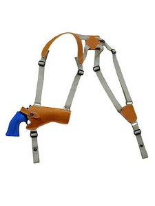 NEW Barsony Saddle Tan Leather Horizontal Gun Shoulder Holster for Ruger 4" Rev - Picture 1 of 8