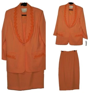 Nuevo con etiquetas Conjunto de falda y chaqueta traje naranja claro mandarina con cuentas talla 12 - Imagen 1 de 9