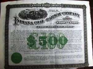 Indiana Coal & Railway Company $500 bond dated 1881  - Picture 1 of 5
