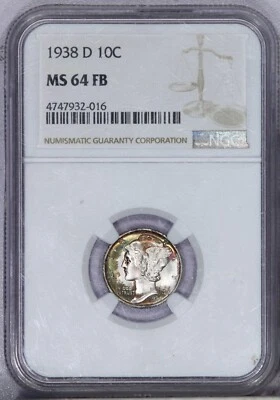 1938-D Mercury Dime 10c NGC MS64FB - Beautifully Toned! - Image 1 of 2