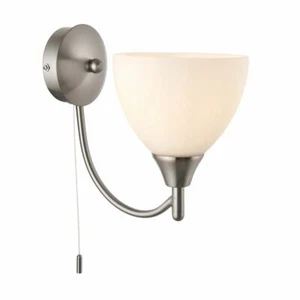 Endon Alton Indoor 1lt 60W E14 Wall Light Dimmable Satin Chrome & Opal Glass - Picture 1 of 5
