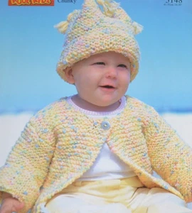 (158) Modello a maglia - Cappello coperta cardigan giarrettiera grossa bambino taglie 16"- 20" - Foto 1 di 3