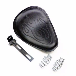 LEATHER FLAME SOLO SLIM SEAT W/ MOUNT KIT For HARLEY BOBBER CHOPPER Vintage CB - Picture 1 of 8