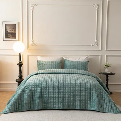 Conjunto completo de colcha de veludo luxuoso queen size edredom de veludo ultra macio - Imagem 1 de 4