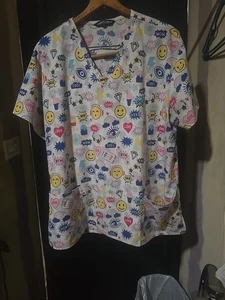 Samantha Mara 4 Way Stretch Cute Scrub Top Sz 1x - Picture 1 of 4