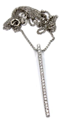 14k Solid White Gold Dainty Diamond Line Bar Tag Necklace 0.35 Tcw - Image 1 of 4