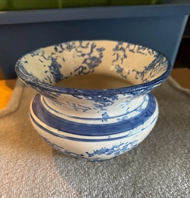 Esponja antigua azul y blanca con bandas de gres esmaltado Spittoon Cuspidor - LEER Foto 1 de 4