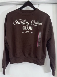 Felpa cropped marrone "Sunday Coffee Club" taglia XXS| Pullover accogliente - Foto 1 di 8