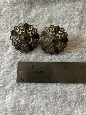 Antiguo juego de 2 soportes de montaje en pared ornamentados para cortina Art Deco Foto 1 de 4