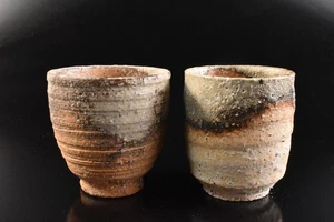 S1555: Japanese Iga-ware Youhen pattern Sencha TEACUP Yunomi 2pcs, - Picture 1 of 7