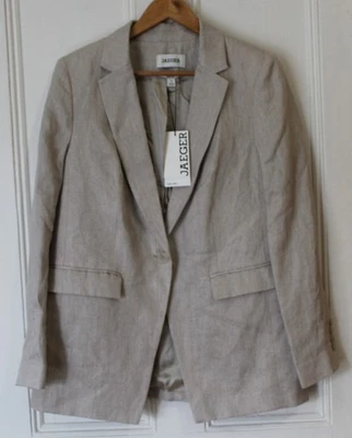 Oatmeal Marks & Spencer Jaeger 100% flax linen lined jacket - size 12 - New - Image 1 of 4