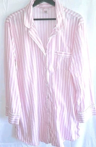 Victoria's Secret Womens Large Long Sleeve Flannel Sleepshirt Striped Pink White - Picture 1 of 11