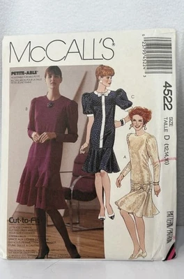 McCall's Vintage Drop Waist Dress Pattern #4522 Size 12/14/16 Uncut - Image 1 of 3