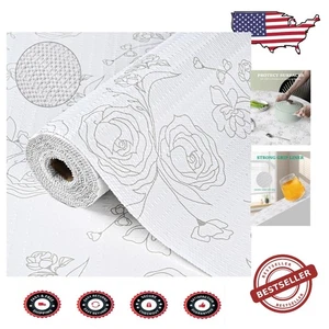 Non-Slip Shelf Liner Paper for Cabinets, Washable 17.5'' x 20FT - Gray Floral - Picture 1 of 10